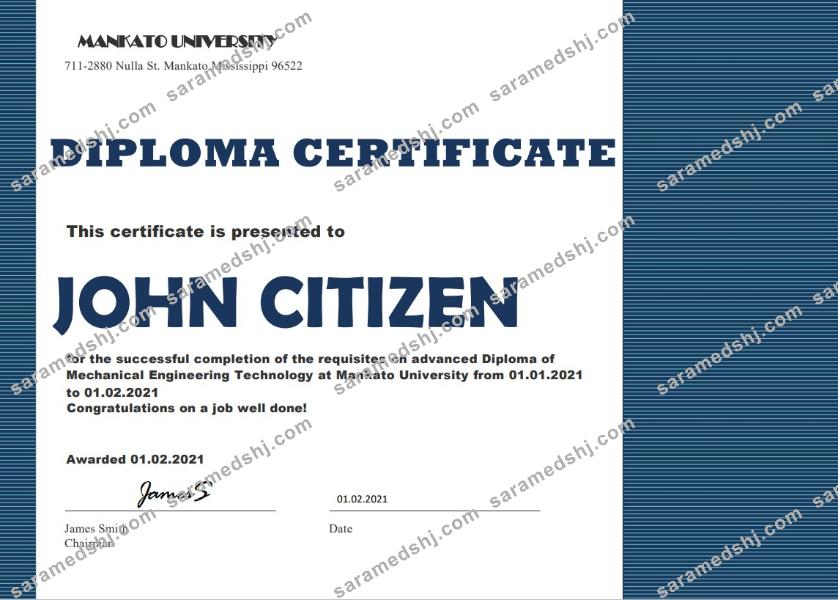 USA mechanical diploma certificate